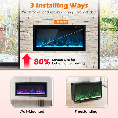 Electric Fireplace, In-Wall Recessed, Remote Control, Adjustable Color, 36 Inches, Black Fireplaces at Gallery Canada