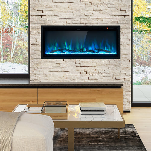 Electric In-Wall Recessed Fireplace, 42 Inches, Remote Control, Black