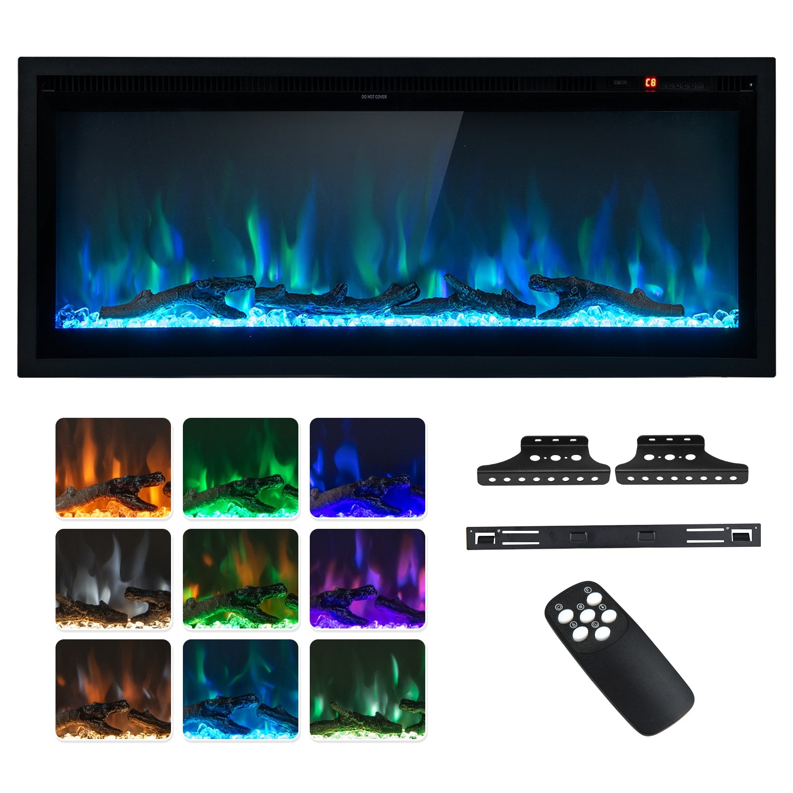 Electric In-Wall Recessed Fireplace, 42 Inches, Remote Control, Black Fireplaces Black at Gallery Canada