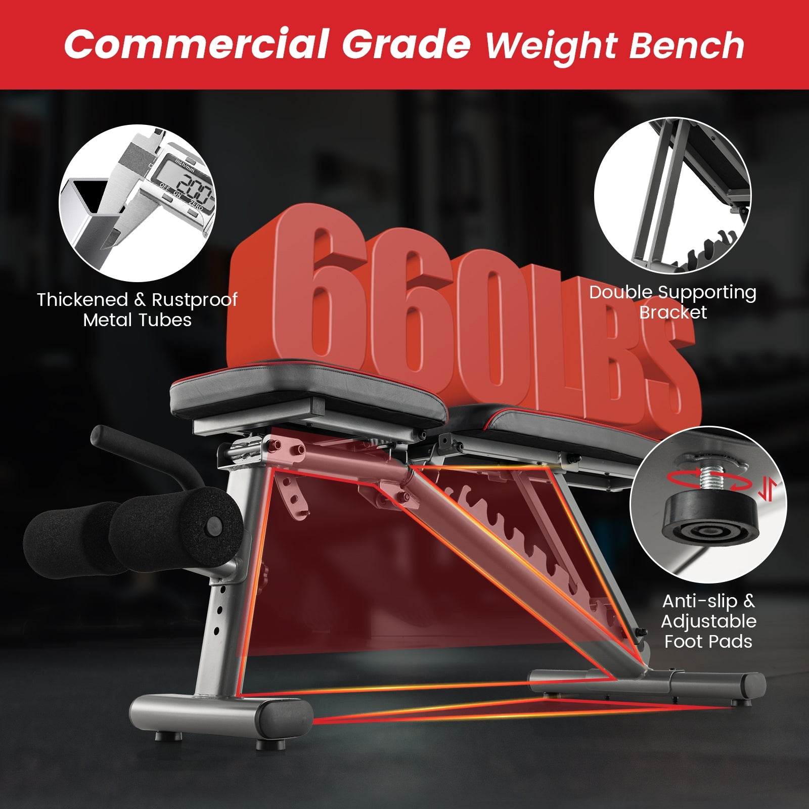 660 LBS Strength Training Bench, 10 Back 3 Seat, Full Body Workout, Black Benches Racks & Bars at Gallery Canada