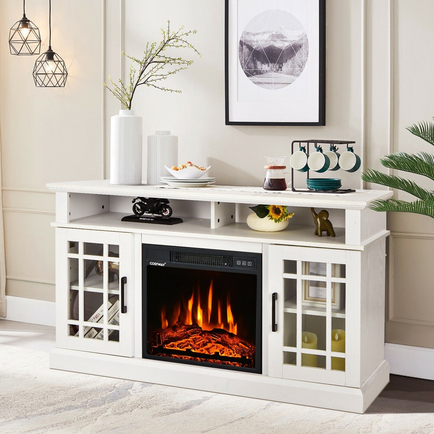 48 Inch Electric Fireplace TV Stand, For TVs Up To 50 Inch, White Entertainment Centers & TV Stands at Gallery Canada