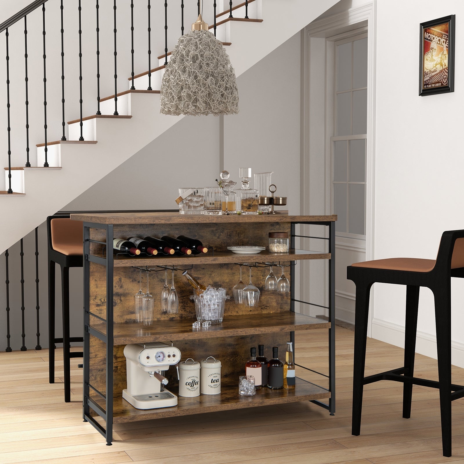 Kitchen Island With 4-Tier Storage Shelf, Long Footrest, Rustic, Brown Kitchen Islands & Carts at Gallery Canada