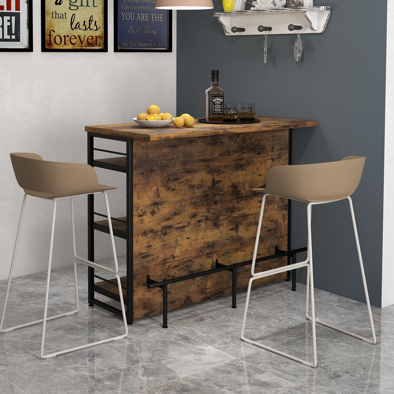 Kitchen Island With 4-Tier Storage Shelf, Long Footrest, Rustic, Brown Kitchen Islands & Carts at Gallery Canada
