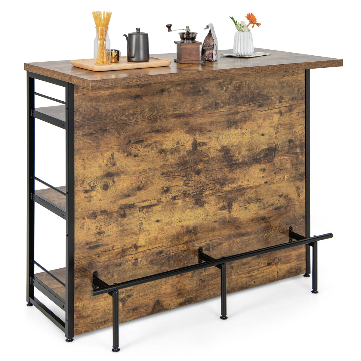 Kitchen Island With 4-Tier Storage Shelf, Long Footrest, Rustic, Brown Kitchen Islands & Carts at Gallery Canada