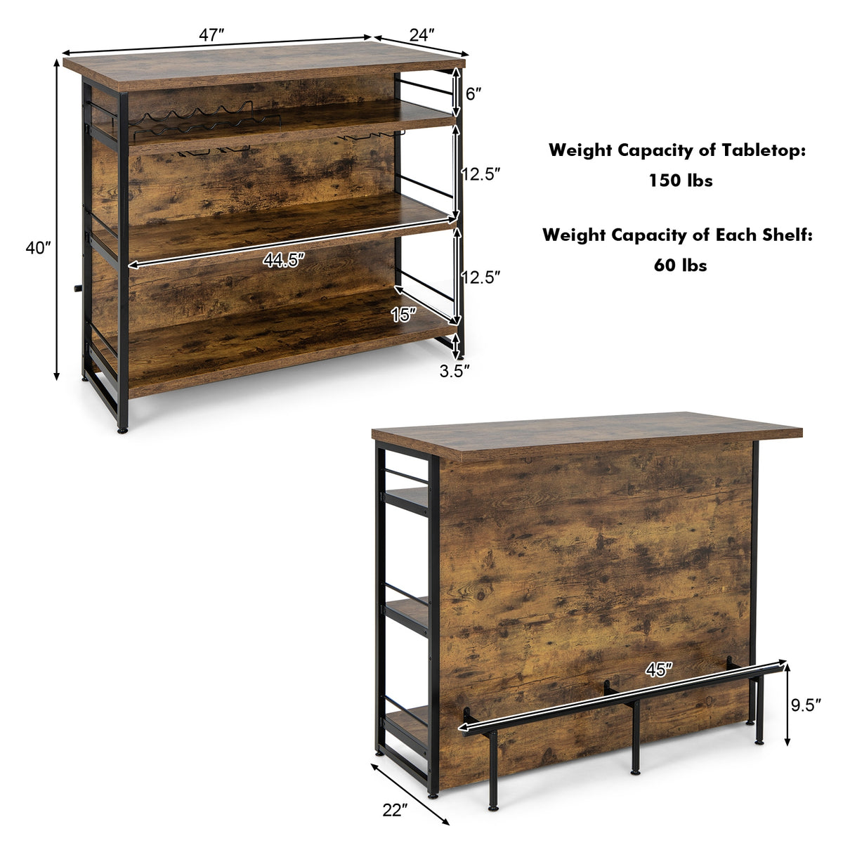 Kitchen Island With 4-Tier Storage Shelf, Long Footrest, Rustic, Brown Kitchen Islands & Carts at Gallery Canada