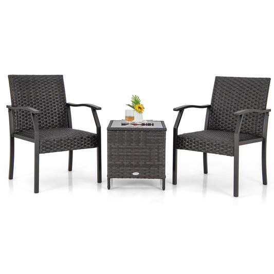 3 Piece Patio Wicker Chair Set, Quick Dry Foam Cushions, Brown Patio Conversation Sets Brown at Gallery Canada