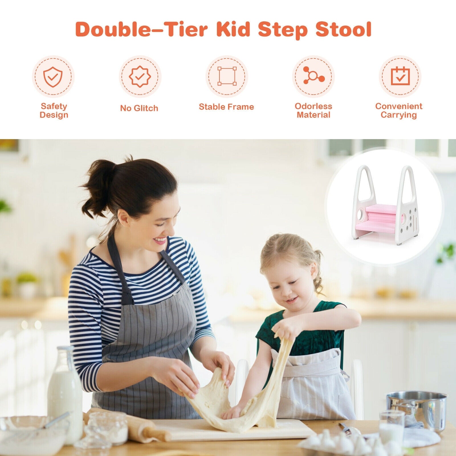 Kids Step Stool With Armrest, Pink Toddler & Kids Furniture at Gallery Canada