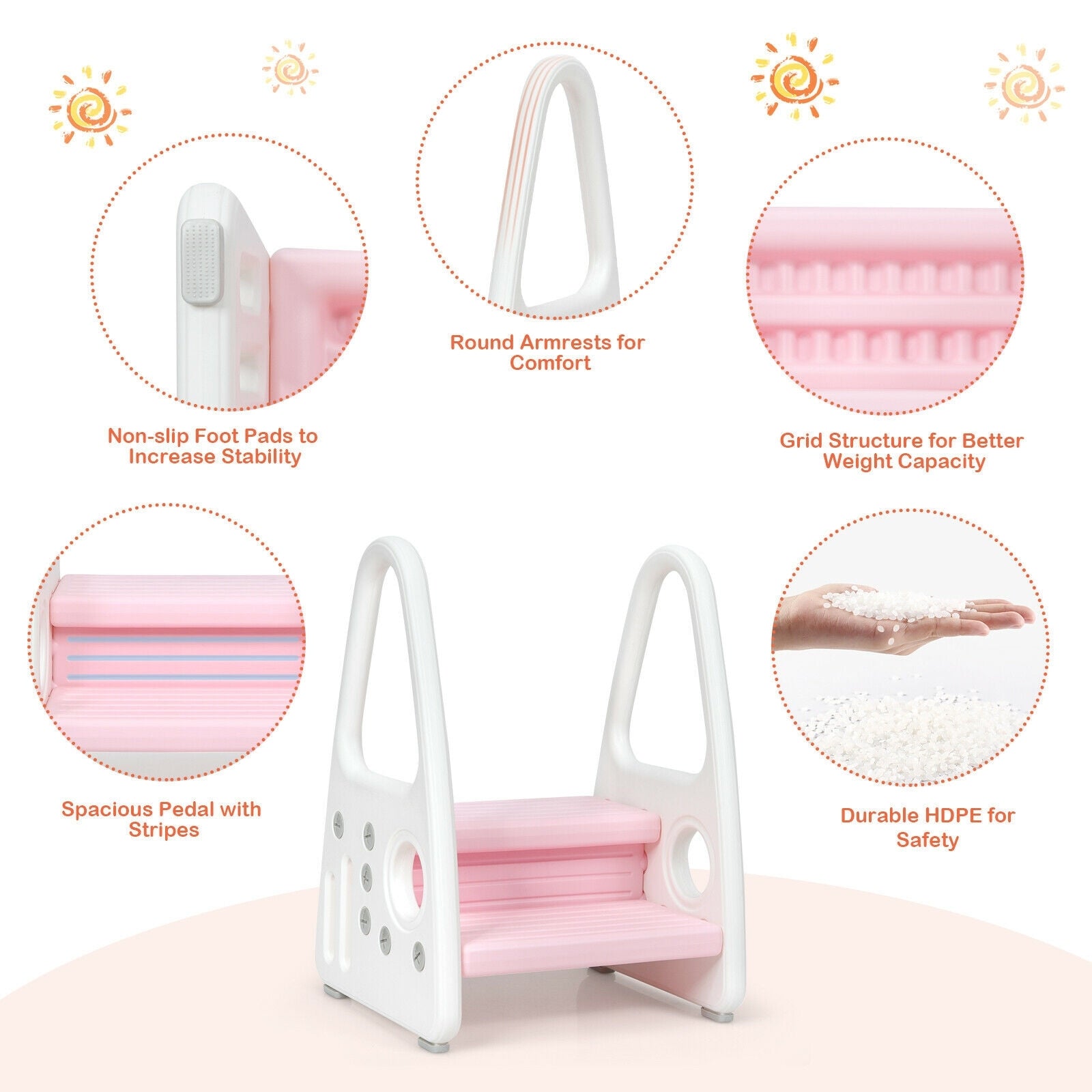 Kids Step Stool With Armrest, Pink Toddler & Kids Furniture at Gallery Canada