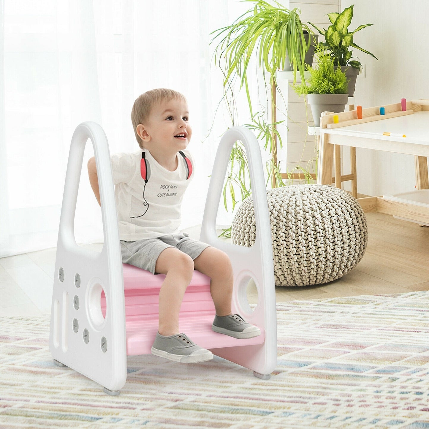 Kids Step Stool With Armrest, Pink Toddler & Kids Furniture at Gallery Canada