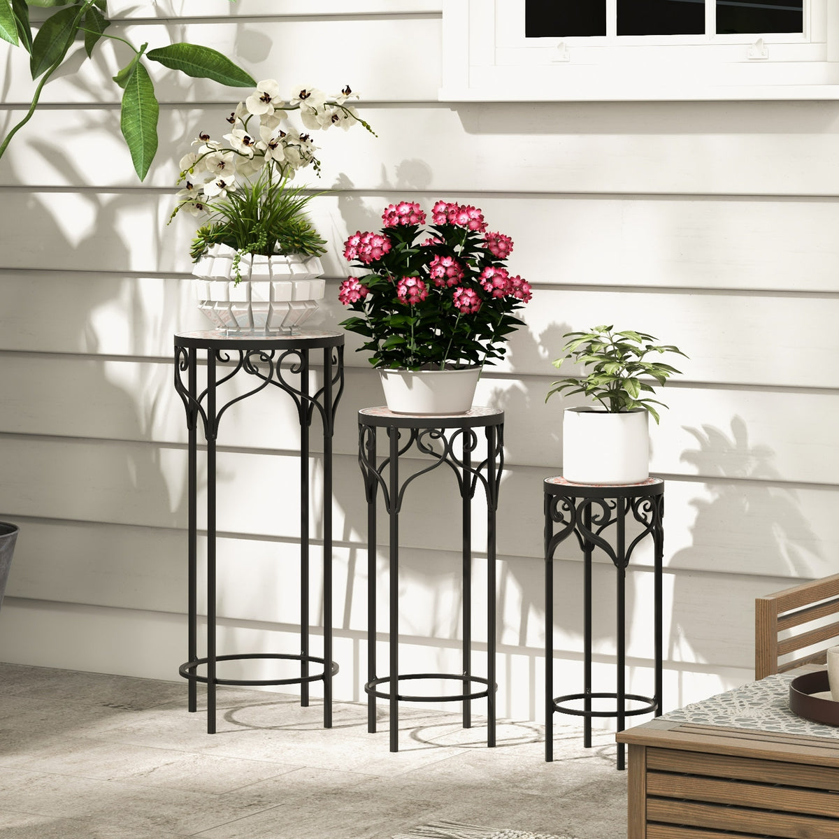 Decorative Flower Display Holder with Ceramic Top for Patio, Black Plant Stands at Gallery Canada