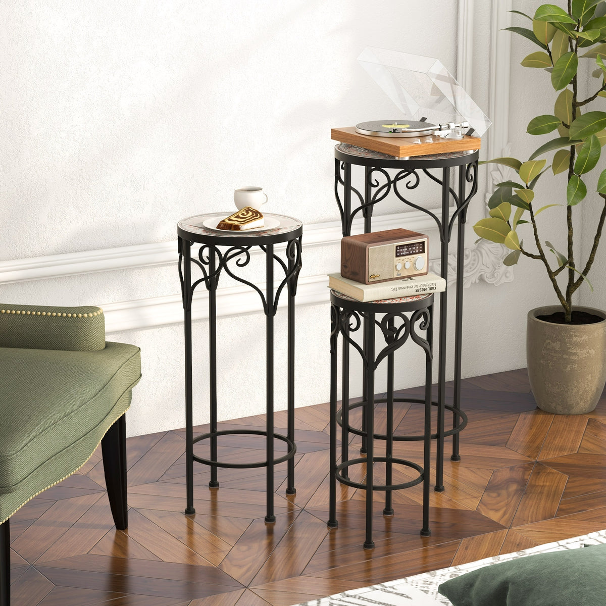 Decorative Flower Display Holder with Ceramic Top for Patio, Black Plant Stands at Gallery Canada