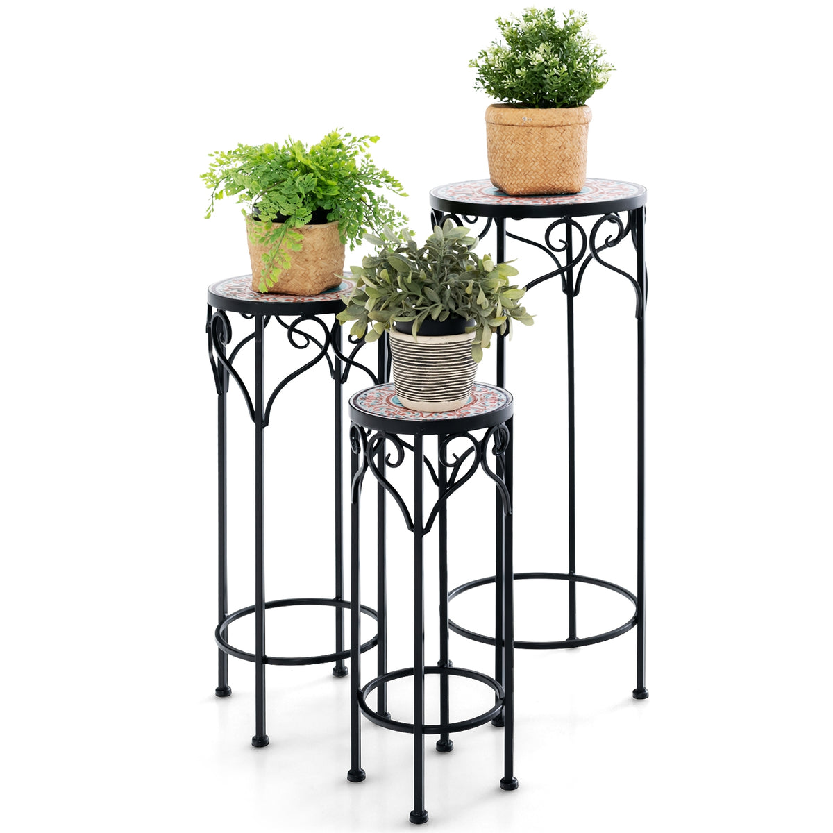 Decorative Flower Display Holder with Ceramic Top for Patio, Black Plant Stands at Gallery Canada