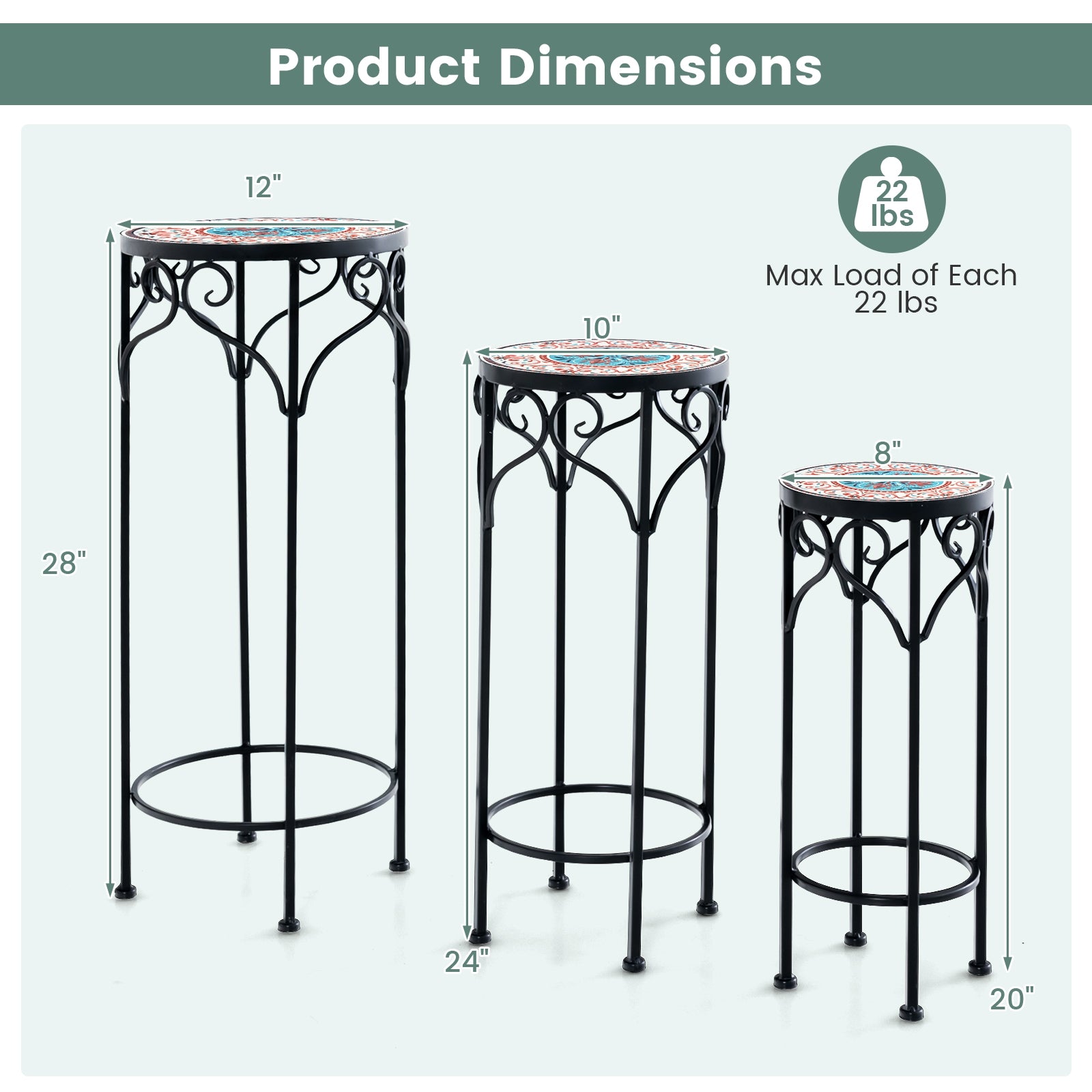 Decorative Flower Display Holder with Ceramic Top for Patio, Black Plant Stands at Gallery Canada