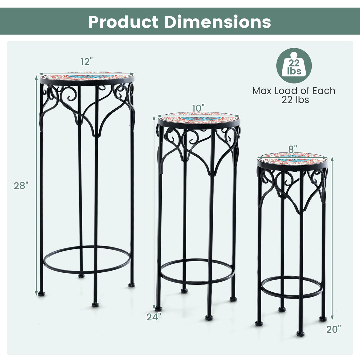 Decorative Flower Display Holder with Ceramic Top for Patio, Black Plant Stands at Gallery Canada