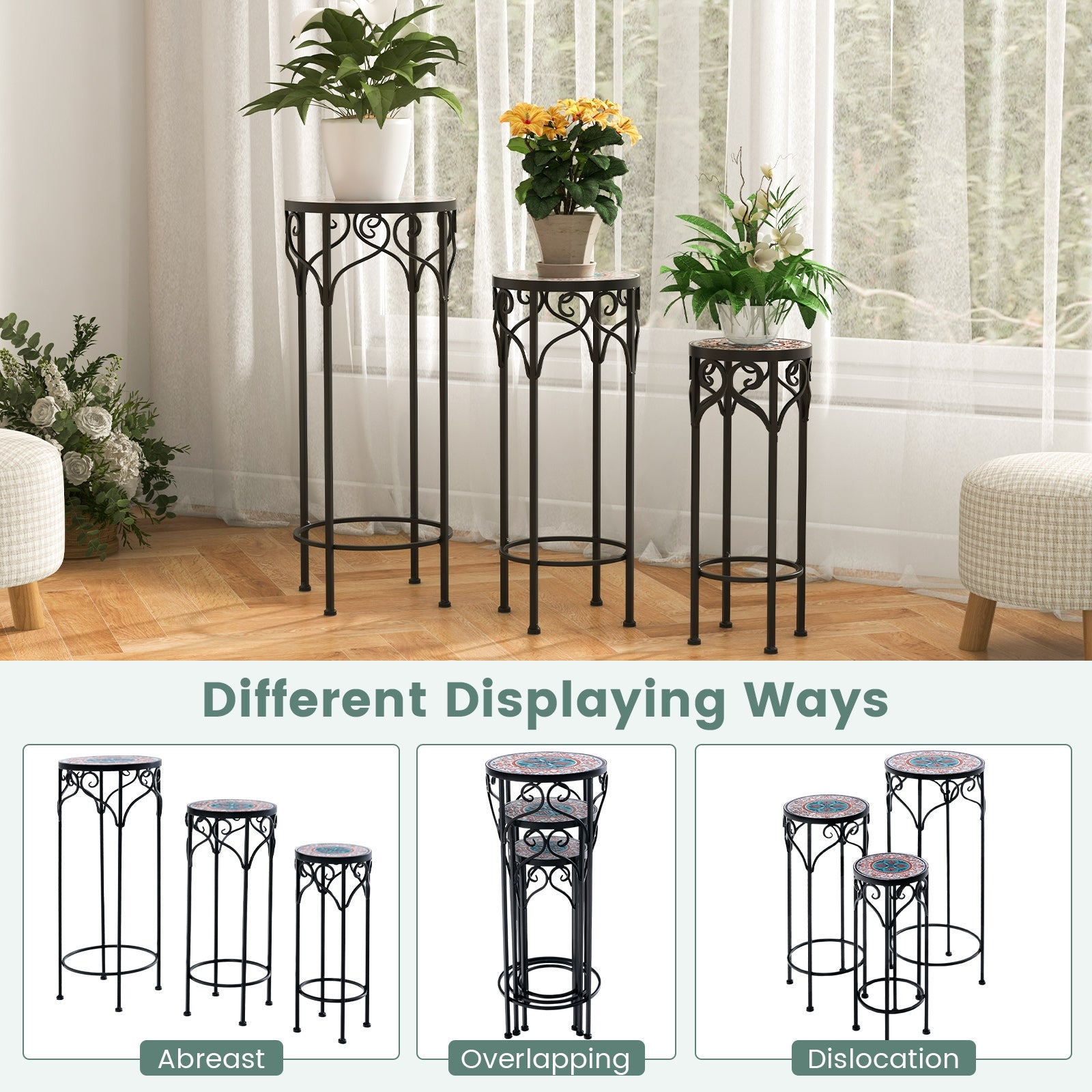 Decorative Flower Display Holder with Ceramic Top for Patio, Black Plant Stands at Gallery Canada