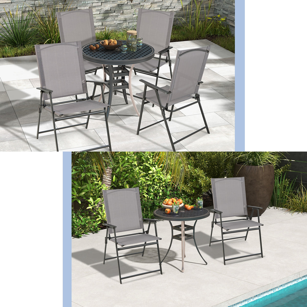 2 Patio Folding Chairs With Armrests, Gray Patio Dining Chairs at Gallery Canada
