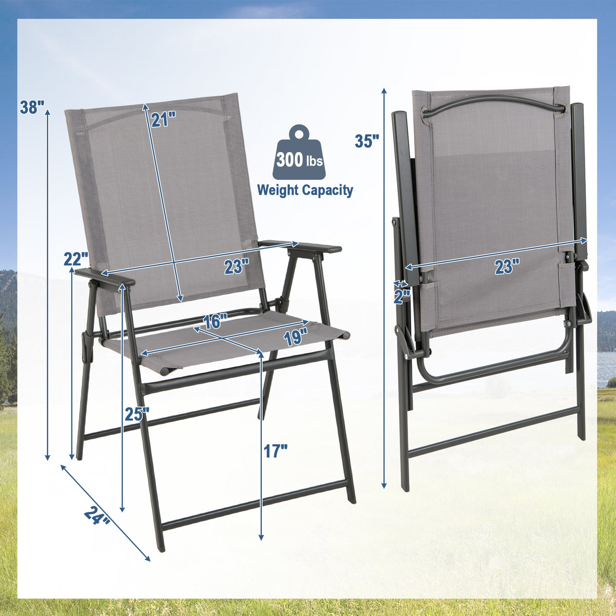 2 Patio Folding Chairs With Armrests, Gray Patio Dining Chairs at Gallery Canada