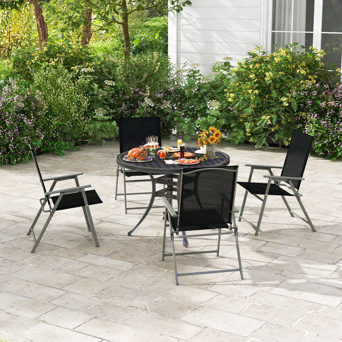 4 Folding Patio Chairs, Rustproof Metal Frame, Black Beach & Lawn Chairs at Gallery Canada