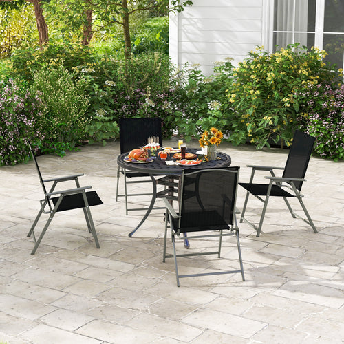 4 Folding Patio Chairs, Rustproof Metal Frame, Black