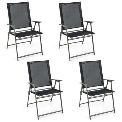 4 Folding Patio Chairs, Rustproof Metal Frame, Black Beach & Lawn Chairs Black at Gallery Canada