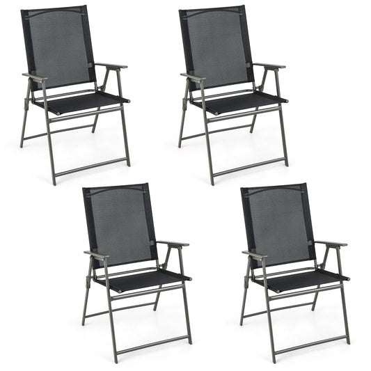 4 Folding Patio Chairs, Rustproof Metal Frame, Black Beach & Lawn Chairs Black at Gallery Canada