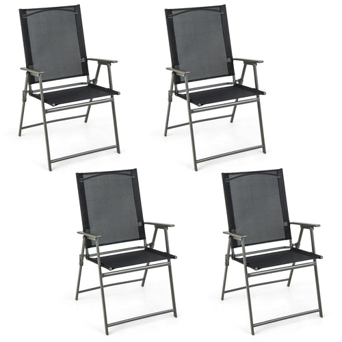 4 Folding Patio Chairs, Rustproof Metal Frame, Black