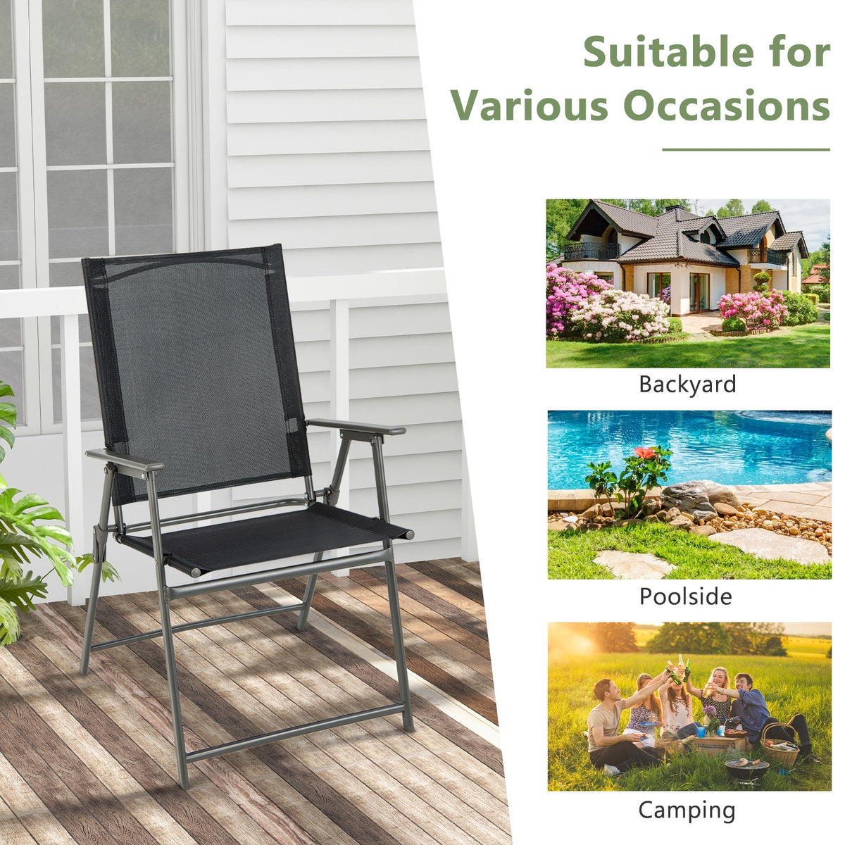 4 Folding Patio Chairs, Rustproof Metal Frame, Black Beach & Lawn Chairs at Gallery Canada