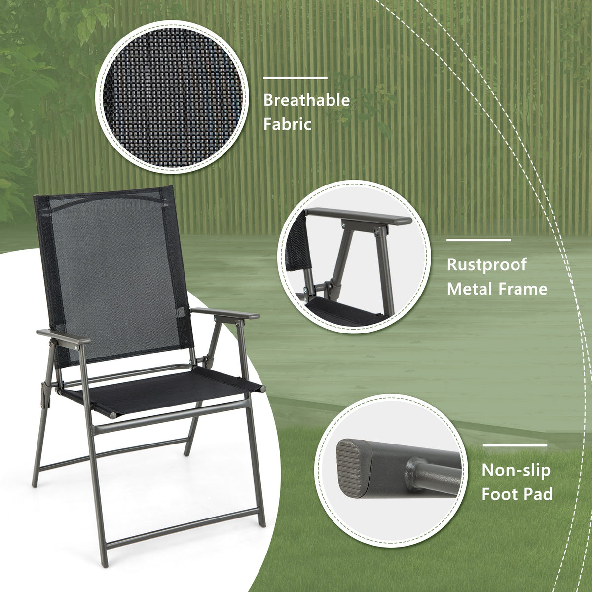 4 Folding Patio Chairs, Rustproof Metal Frame, Black Beach & Lawn Chairs at Gallery Canada
