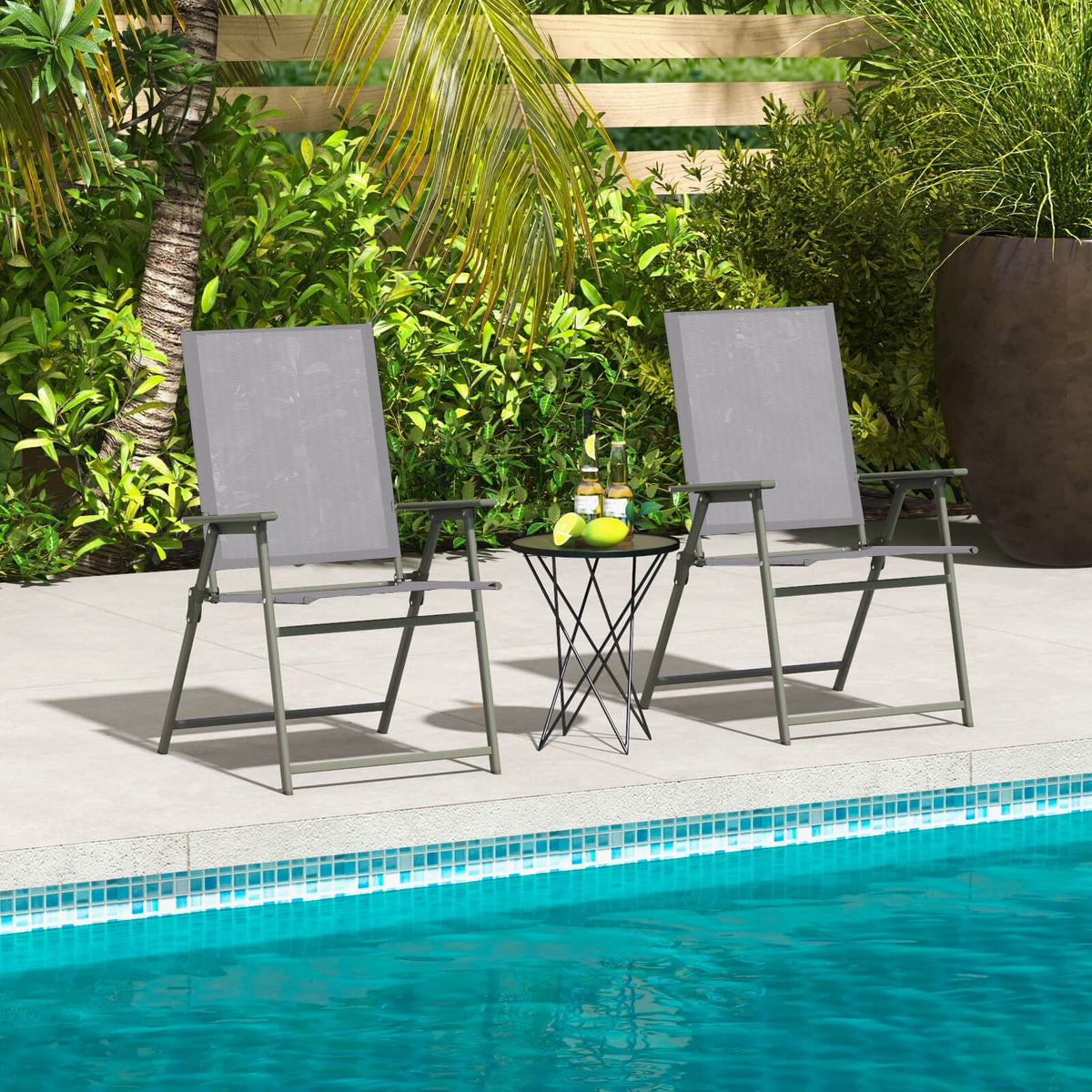 Patio Folding Chair Set, 4 Pack, Rustproof Metal Frame, Gray Beach & Lawn Chairs at Gallery Canada