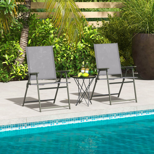 Patio Folding Chair Set, 4 Pack, Rustproof Metal Frame, Gray