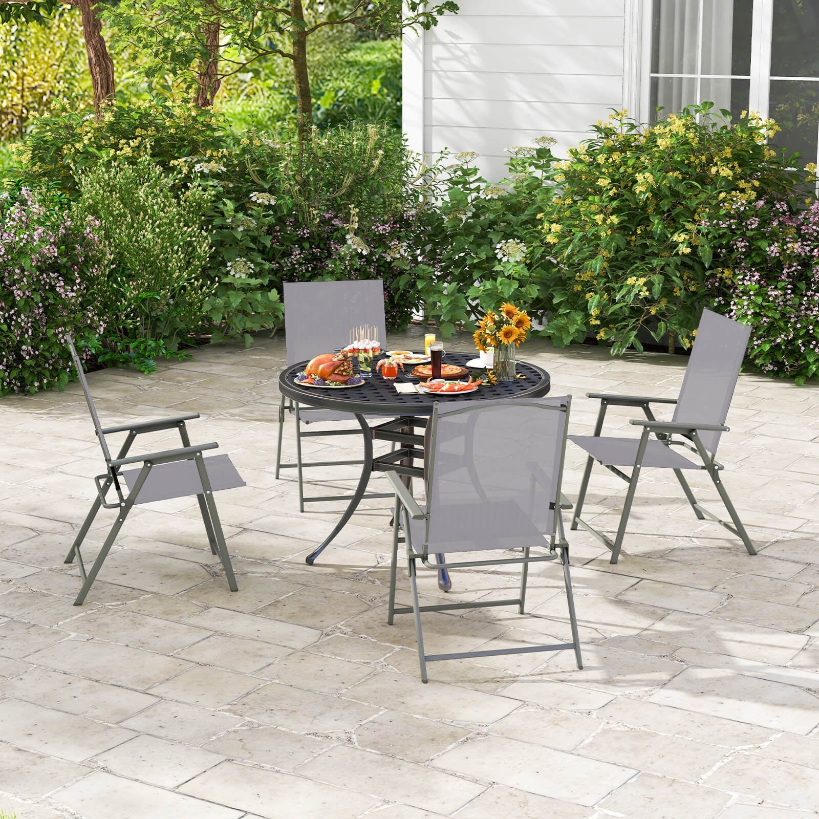 Patio Folding Chair Set, 4 Pack, Rustproof Metal Frame, Gray Beach & Lawn Chairs at Gallery Canada