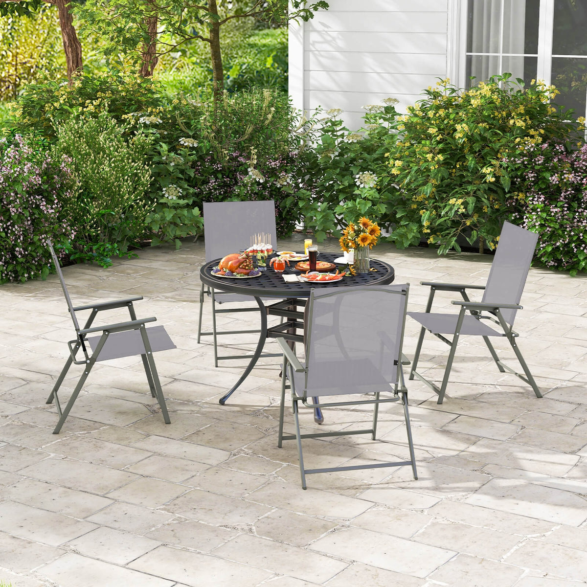 Patio Folding Chair Set, 4 Pack, Rustproof Metal Frame, Gray Beach & Lawn Chairs at Gallery Canada