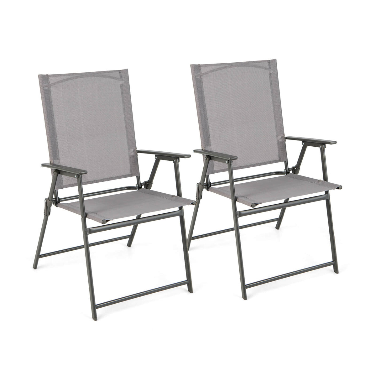 Patio Folding Chair Set, 4 Pack, Rustproof Metal Frame, Gray Beach & Lawn Chairs at Gallery Canada