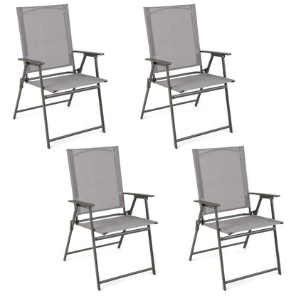 Patio Folding Chair Set, 4 Pack, Rustproof Metal Frame, Gray Beach & Lawn Chairs Gray at Gallery Canada