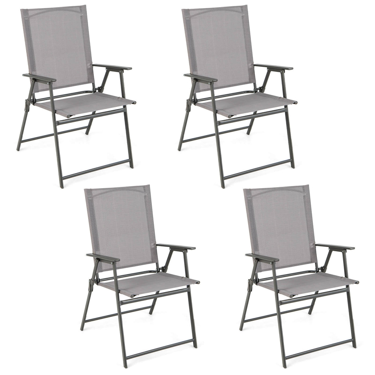 Patio Folding Chair Set, 4 Pack, Rustproof Metal Frame, Gray Beach & Lawn Chairs at Gallery Canada