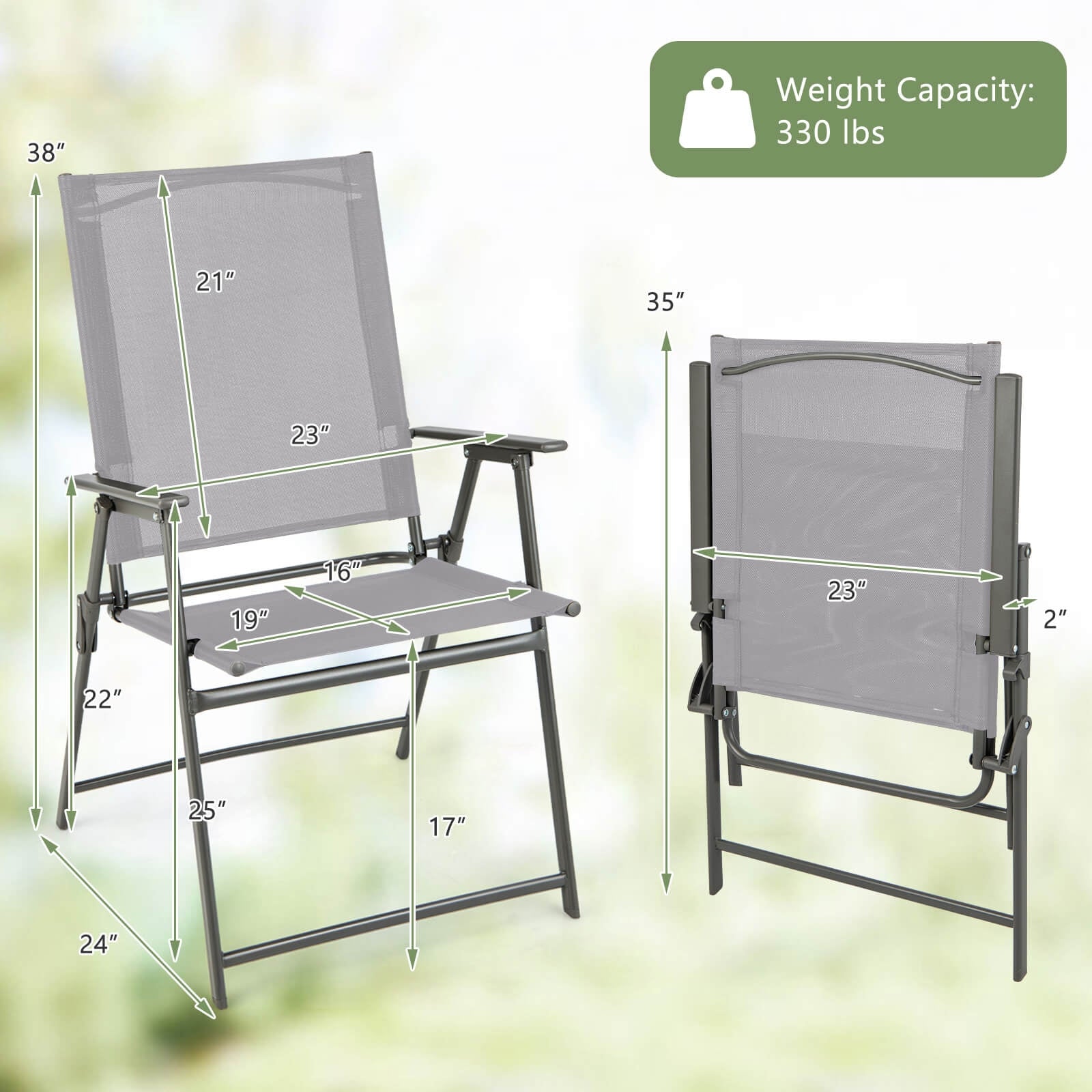 Patio Folding Chair Set, 4 Pack, Rustproof Metal Frame, Gray Beach & Lawn Chairs at Gallery Canada