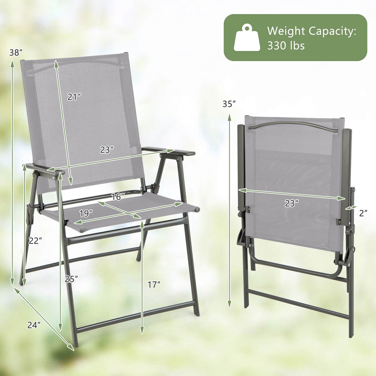 Patio Folding Chair Set, 4 Pack, Rustproof Metal Frame, Gray Beach & Lawn Chairs at Gallery Canada