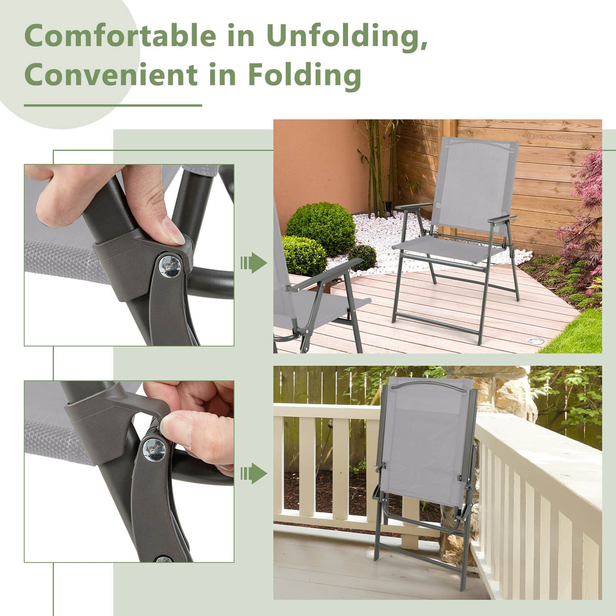 Patio Folding Chair Set, 4 Pack, Rustproof Metal Frame, Gray Beach & Lawn Chairs at Gallery Canada