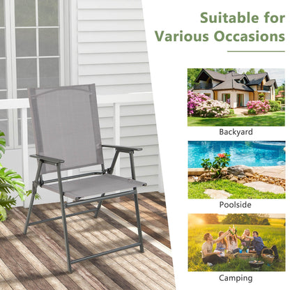 Patio Folding Chair Set, 4 Pack, Rustproof Metal Frame, Gray Beach & Lawn Chairs at Gallery Canada
