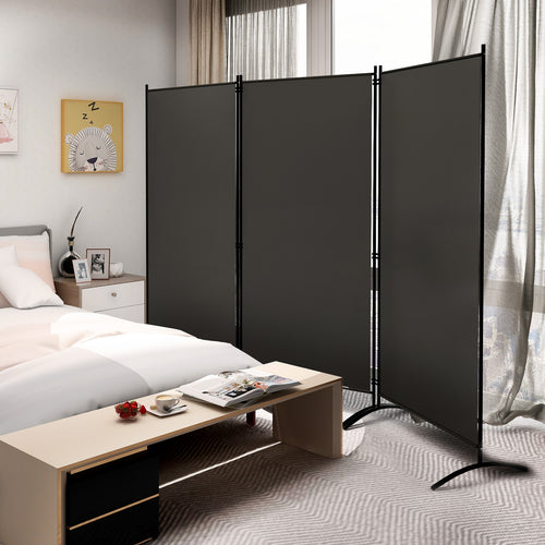 6 Feet 3 Panel Room Divider, Durable Hinges Steel Base, Gray