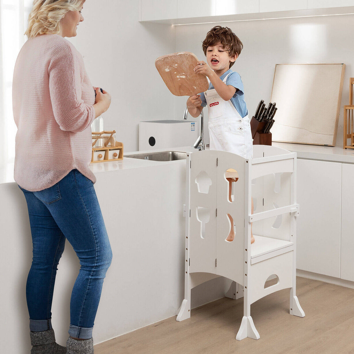 Folding Wooden Step Stool, Lockable Safety Rail For Toddlers, White Toddler & Kids Furniture at Gallery Canada
