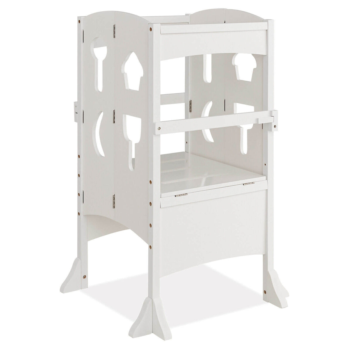 Folding Wooden Step Stool, Lockable Safety Rail For Toddlers, White Toddler & Kids Furniture White at Gallery Canada