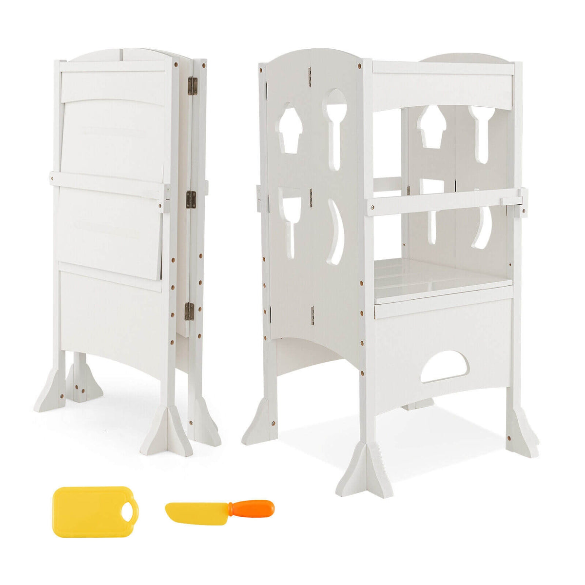 Folding Wooden Step Stool, Lockable Safety Rail For Toddlers, White Toddler & Kids Furniture at Gallery Canada