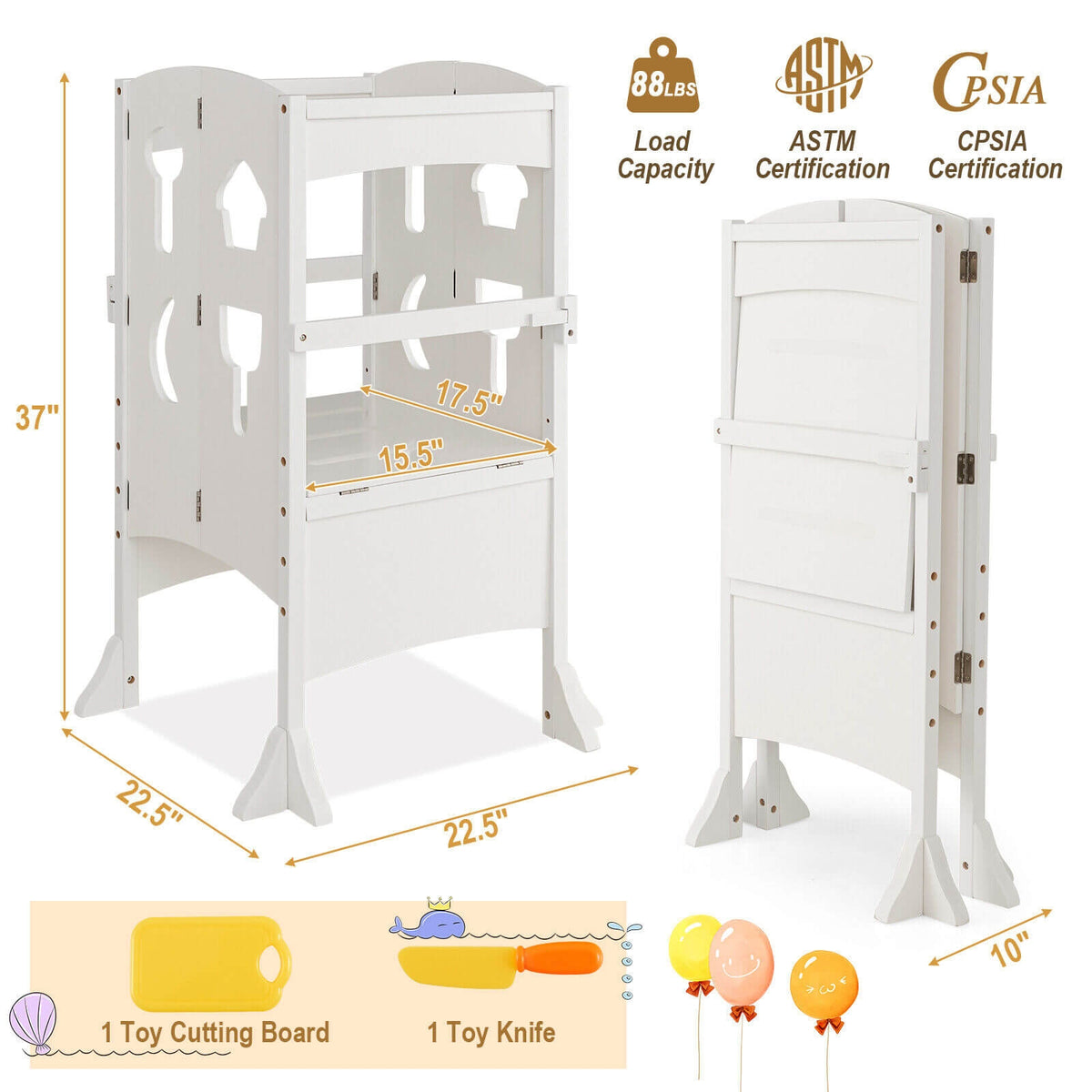 Folding Wooden Step Stool, Lockable Safety Rail For Toddlers, White Toddler & Kids Furniture at Gallery Canada