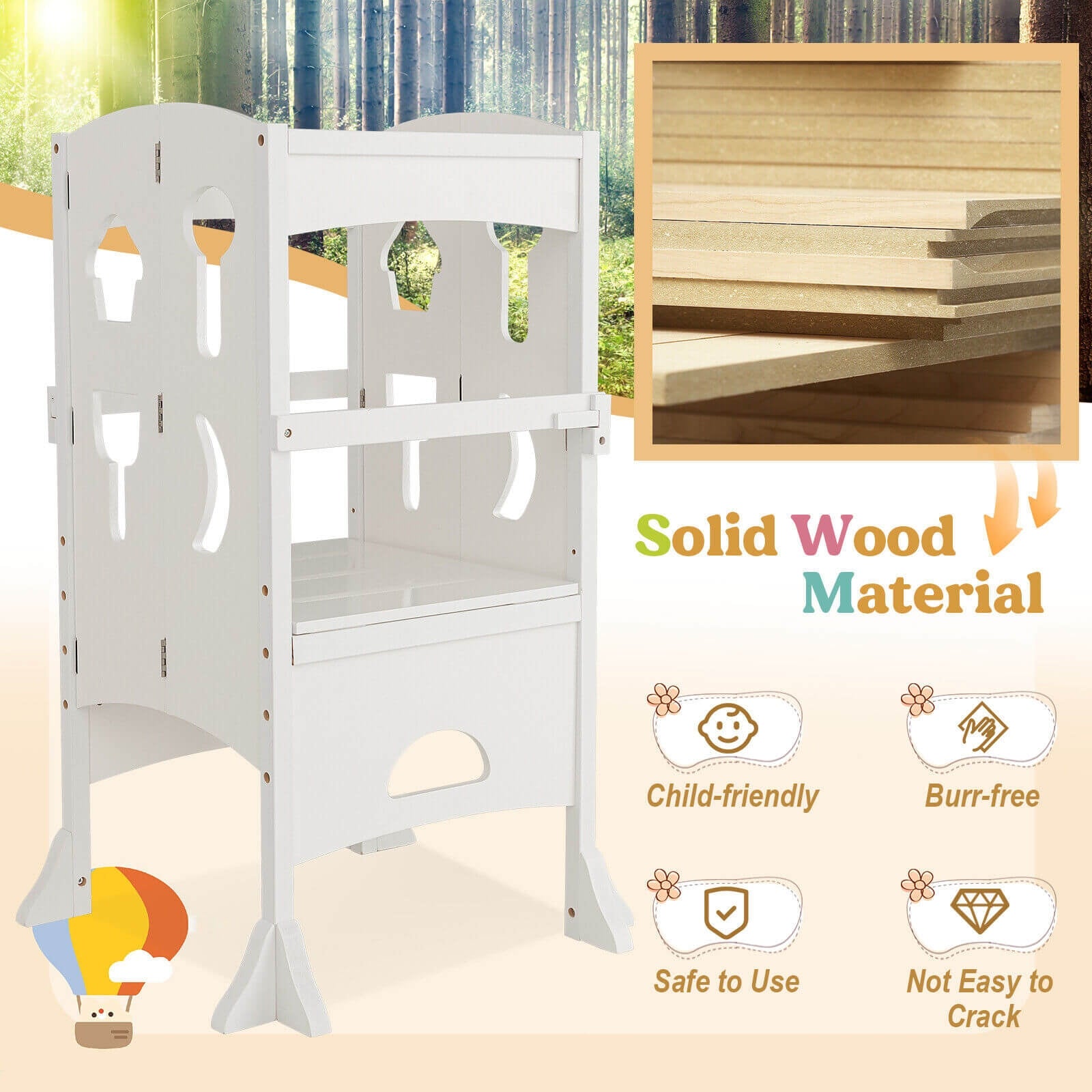 Folding Wooden Step Stool, Lockable Safety Rail For Toddlers, White Toddler & Kids Furniture at Gallery Canada