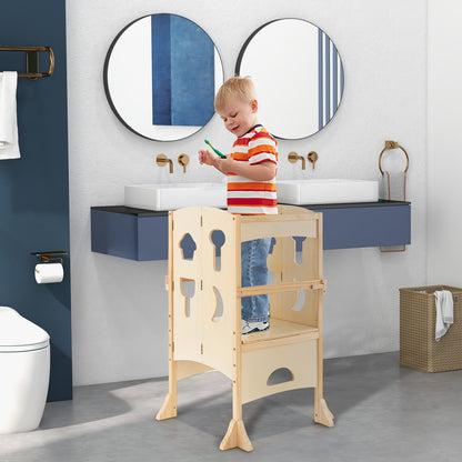 Folding Wooden Step Stool, Lockable Safety Rail, 3+, Natural Toddler & Kids Furniture at Gallery Canada
