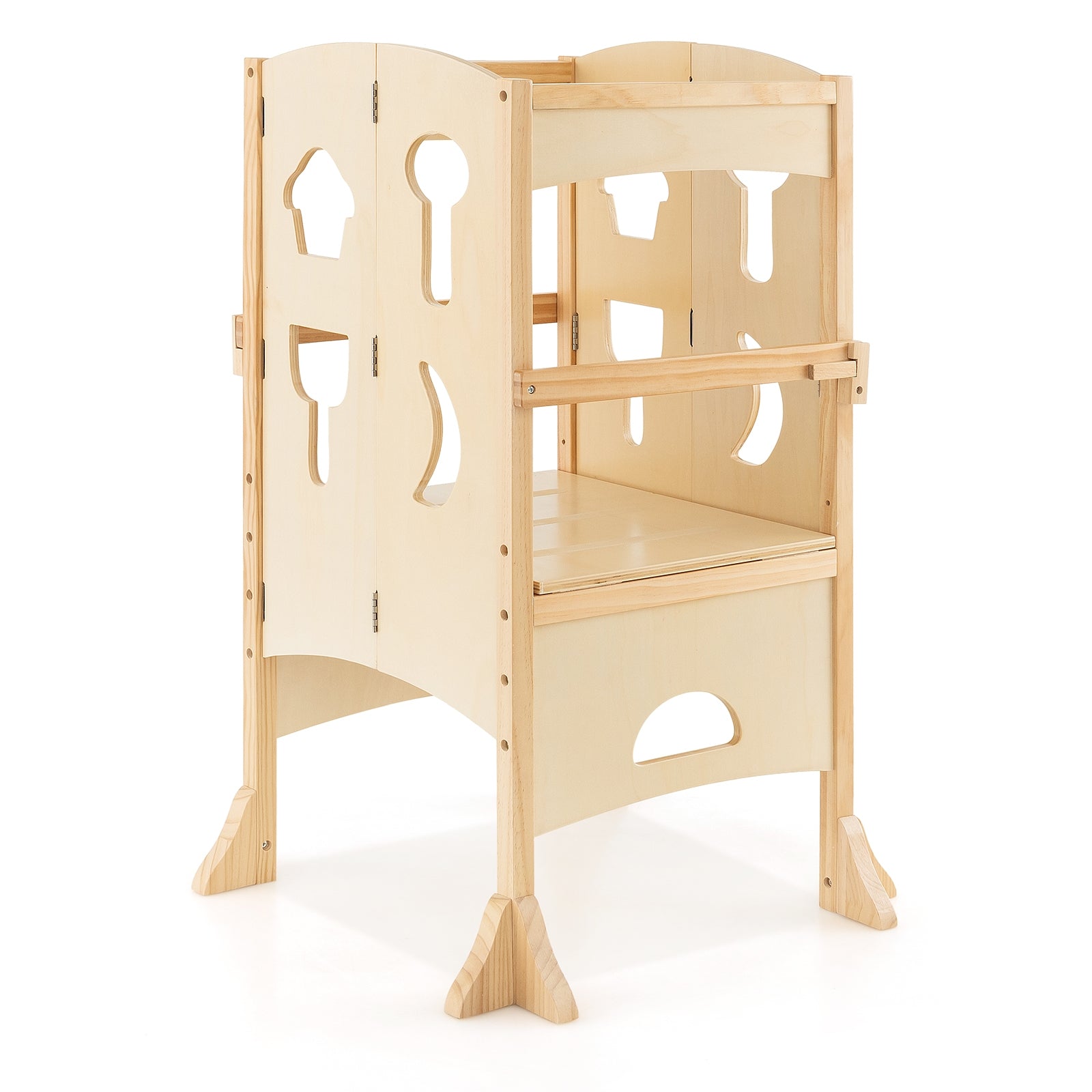 Folding Wooden Step Stool, Lockable Safety Rail, 3+, Natural Toddler & Kids Furniture at Gallery Canada