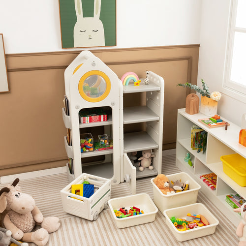 Multipurpose Toy Chest Bookshelf With Mobile Trolley, Gray