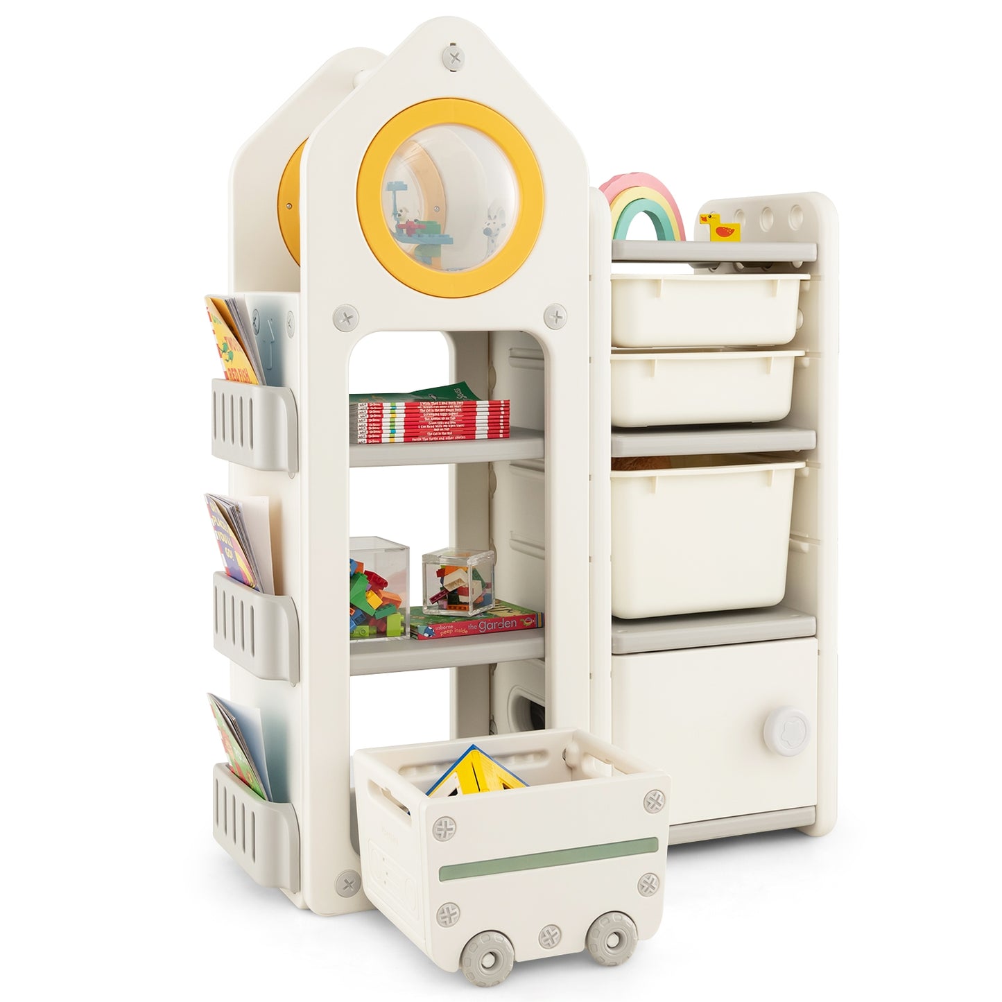Multipurpose Toy Chest Bookshelf With Mobile Trolley, Gray Kids Storage at Gallery Canada