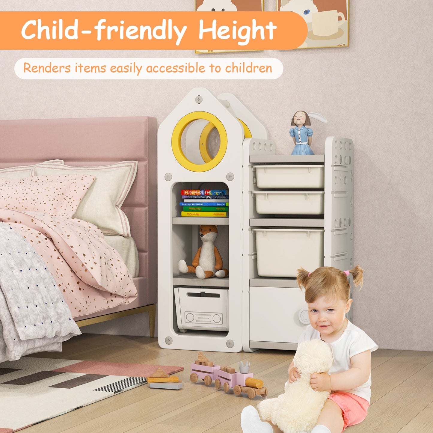 Multipurpose Toy Chest Bookshelf With Mobile Trolley, Gray Kids Storage at Gallery Canada